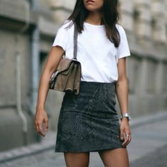 Fashion Grey Suede Mini Skirt Outfit Topshop Faux Leather Skirt